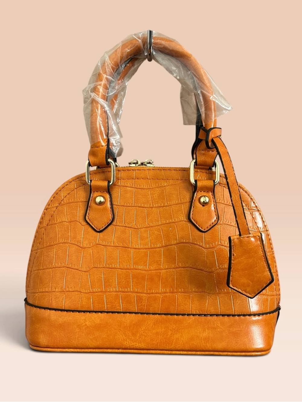 Women’s Small Cognac Croc-Embossed Satchel Handbag